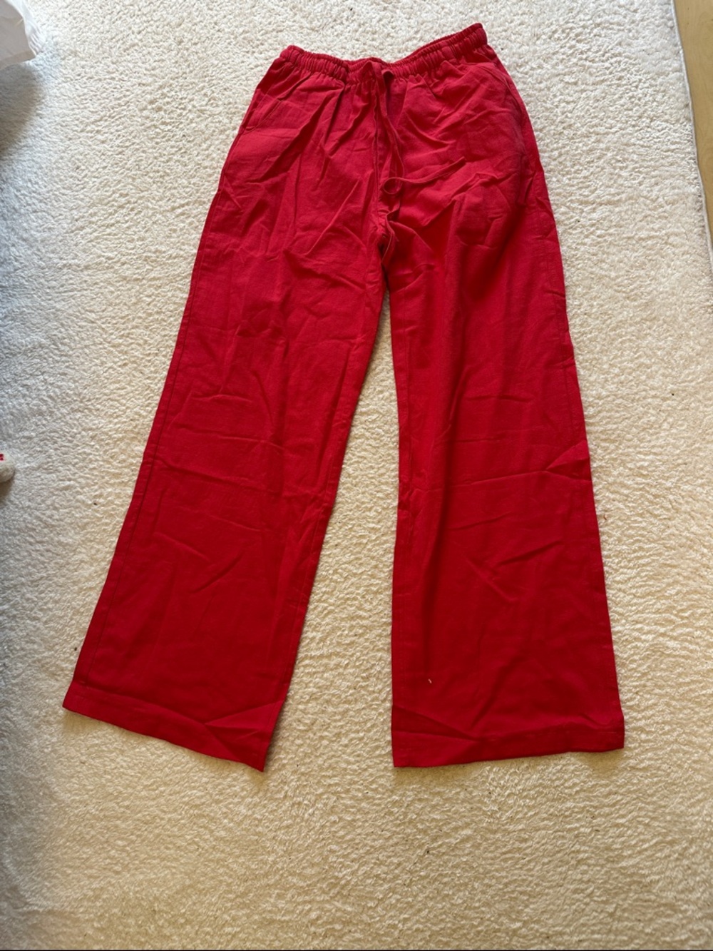 Red Wide Leg Drawstring Pants